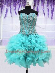 Four Piece Organza Sleeveless Floor Length Ball Gown Prom Dress and Ruffles and Sequins