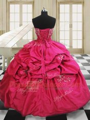Inexpensive Hot Pink Quinceanera Dress Military Ball and Sweet 16 and Quinceanera and For with Beading and Embroidery and Pick Ups Strapless Sleeveless Lace Up