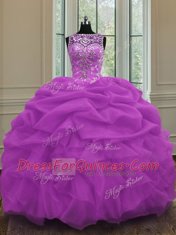 Best Scoop Sleeveless Lace Up Floor Length Beading and Pick Ups Vestidos de Quinceanera