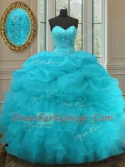 New Style Sleeveless Lace Up Floor Length Beading and Ruffles and Pick Ups Sweet 16 Dress