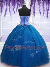 Teal Ball Gowns Beading Vestidos de Quinceanera Lace Up Tulle Sleeveless Floor Length