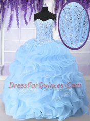 Simple Floor Length Ball Gowns Sleeveless Light Blue Ball Gown Prom Dress Lace Up