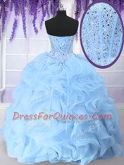 Simple Floor Length Ball Gowns Sleeveless Light Blue Ball Gown Prom Dress Lace Up
