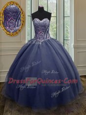 Floor Length Lace Up Quinceanera Dresses Navy Blue for Military Ball and Sweet 16 and Quinceanera with Beading and Ruching