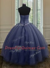 Floor Length Lace Up Quinceanera Dresses Navy Blue for Military Ball and Sweet 16 and Quinceanera with Beading and Ruching