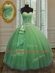 Yellow Green Lace Up Quinceanera Dresses Beading and Ruching and Bowknot Sleeveless Floor Length