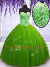 New Arrival Ball Gowns Tulle Sweetheart Sleeveless Beading Floor Length Lace Up 15 Quinceanera Dress
