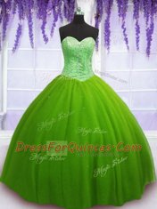 New Arrival Ball Gowns Tulle Sweetheart Sleeveless Beading Floor Length Lace Up 15 Quinceanera Dress