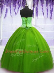 New Arrival Ball Gowns Tulle Sweetheart Sleeveless Beading Floor Length Lace Up 15 Quinceanera Dress