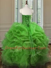 Fashion Sleeveless Floor Length Beading and Ruffles Lace Up Quinceanera Dress with