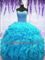 Custom Fit Baby Blue Sweetheart Neckline Beading and Ruffles 15 Quinceanera Dress Sleeveless Lace Up