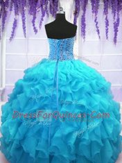 Custom Fit Baby Blue Sweetheart Neckline Beading and Ruffles 15 Quinceanera Dress Sleeveless Lace Up