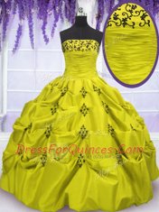 Ruffled Ball Gowns Sweet 16 Dresses Olive Green Strapless Taffeta Sleeveless Floor Length Lace Up