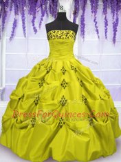 Ruffled Ball Gowns Sweet 16 Dresses Olive Green Strapless Taffeta Sleeveless Floor Length Lace Up