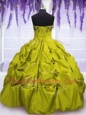 Ruffled Ball Gowns Sweet 16 Dresses Olive Green Strapless Taffeta Sleeveless Floor Length Lace Up