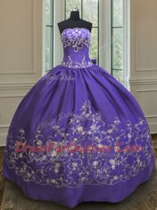 Elegant Purple Sleeveless Floor Length Embroidery Lace Up Sweet 16 Quinceanera Dress