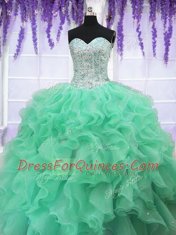 Apple Green Ball Gowns Ruffles and Sequins Quinceanera Gown Lace Up Organza Sleeveless Floor Length