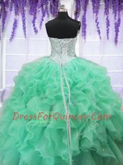 Apple Green Ball Gowns Ruffles and Sequins Quinceanera Gown Lace Up Organza Sleeveless Floor Length