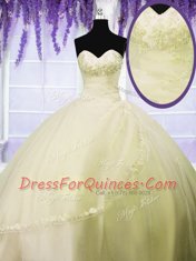 Flirting Floor Length Light Yellow Ball Gown Prom Dress Sweetheart Sleeveless Lace Up