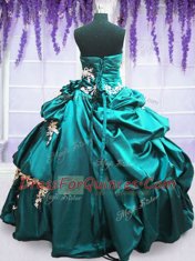 Teal Taffeta Lace Up Strapless Sleeveless Floor Length Quinceanera Gowns Appliques and Pick Ups