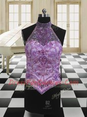 Low Price Three Piece Halter Top Lavender Ball Gowns Sequins Quinceanera Gowns Lace Up Tulle Sleeveless
