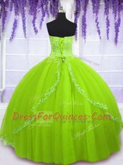 Great Sleeveless Floor Length Beading Lace Up Sweet 16 Dresses with Yellow Green