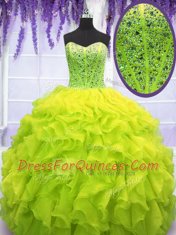 Floor Length Yellow Green Quinceanera Dress Sweetheart Sleeveless Lace Up