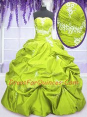 Free and Easy Yellow Green Sleeveless Appliques and Pick Ups Floor Length Vestidos de Quinceanera