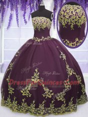 Purple Sleeveless Floor Length Appliques Zipper Quinceanera Gown