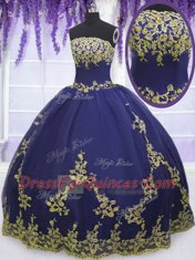 Amazing Strapless Sleeveless Tulle 15 Quinceanera Dress Appliques Zipper