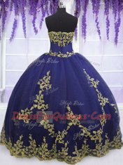 Amazing Strapless Sleeveless Tulle 15 Quinceanera Dress Appliques Zipper