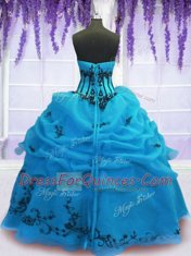 Custom Made Blue Strapless Lace Up Embroidery Quinceanera Gowns Sleeveless