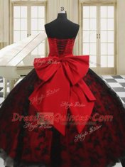 Sweet Floor Length Red 15 Quinceanera Dress Organza Sleeveless Beading and Bowknot