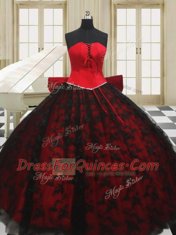 Sweet Floor Length Red 15 Quinceanera Dress Organza Sleeveless Beading and Bowknot