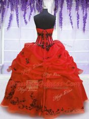 Dramatic Pick Ups Strapless Sleeveless Lace Up Quinceanera Gowns Red Organza