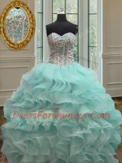 Enchanting Apple Green Sweetheart Lace Up Beading and Ruffles Quinceanera Gown Sleeveless