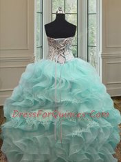 Enchanting Apple Green Sweetheart Lace Up Beading and Ruffles Quinceanera Gown Sleeveless
