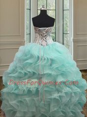 Enchanting Apple Green Sweetheart Lace Up Beading and Ruffles Quinceanera Gown Sleeveless