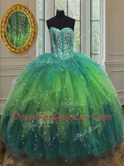 Captivating Tulle Sweetheart Sleeveless Lace Up Beading and Ruffles and Sequins 15th Birthday Dress in Multi-color