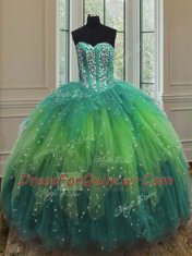 Captivating Tulle Sweetheart Sleeveless Lace Up Beading and Ruffles and Sequins 15th Birthday Dress in Multi-color