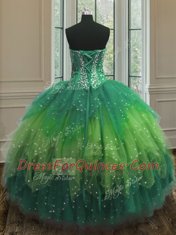 Captivating Tulle Sweetheart Sleeveless Lace Up Beading and Ruffles and Sequins 15th Birthday Dress in Multi-color