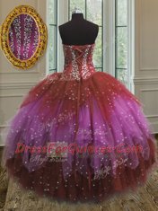 Customized Three Piece Sleeveless Floor Length Beading Lace Up Quinceanera Gowns with Multi-color