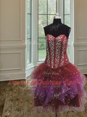 Customized Three Piece Sleeveless Floor Length Beading Lace Up Quinceanera Gowns with Multi-color