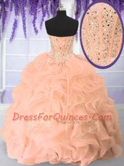 Pink Sweetheart Neckline Beading and Ruffles Vestidos de Quinceanera Sleeveless Lace Up
