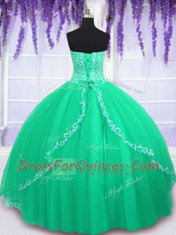 Customized Green Sweetheart Lace Up Beading and Sequins Quince Ball Gowns Sleeveless