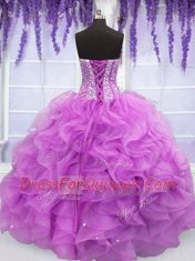 Lovely Lilac Sleeveless Floor Length Beading and Ruffles Lace Up Quinceanera Gown