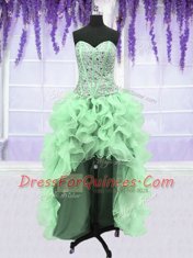 Four Piece Sweetheart Sleeveless Quinceanera Dress Floor Length Beading and Ruffles Apple Green Organza