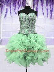 Four Piece Sweetheart Sleeveless Quinceanera Dress Floor Length Beading and Ruffles Apple Green Organza