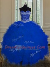 Tulle Sleeveless Floor Length 15th Birthday Dress and Beading and Ruffles