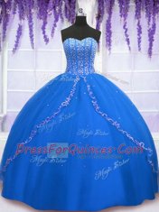 Glamorous Sequins Floor Length Royal Blue Quinceanera Dress Sweetheart Sleeveless Lace Up